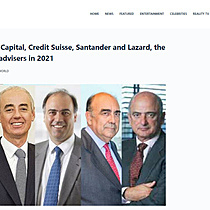 JPMorgan, AZ Capital, Credit Suisse, Santander and Lazard, the top five M&A advisers in 2021
